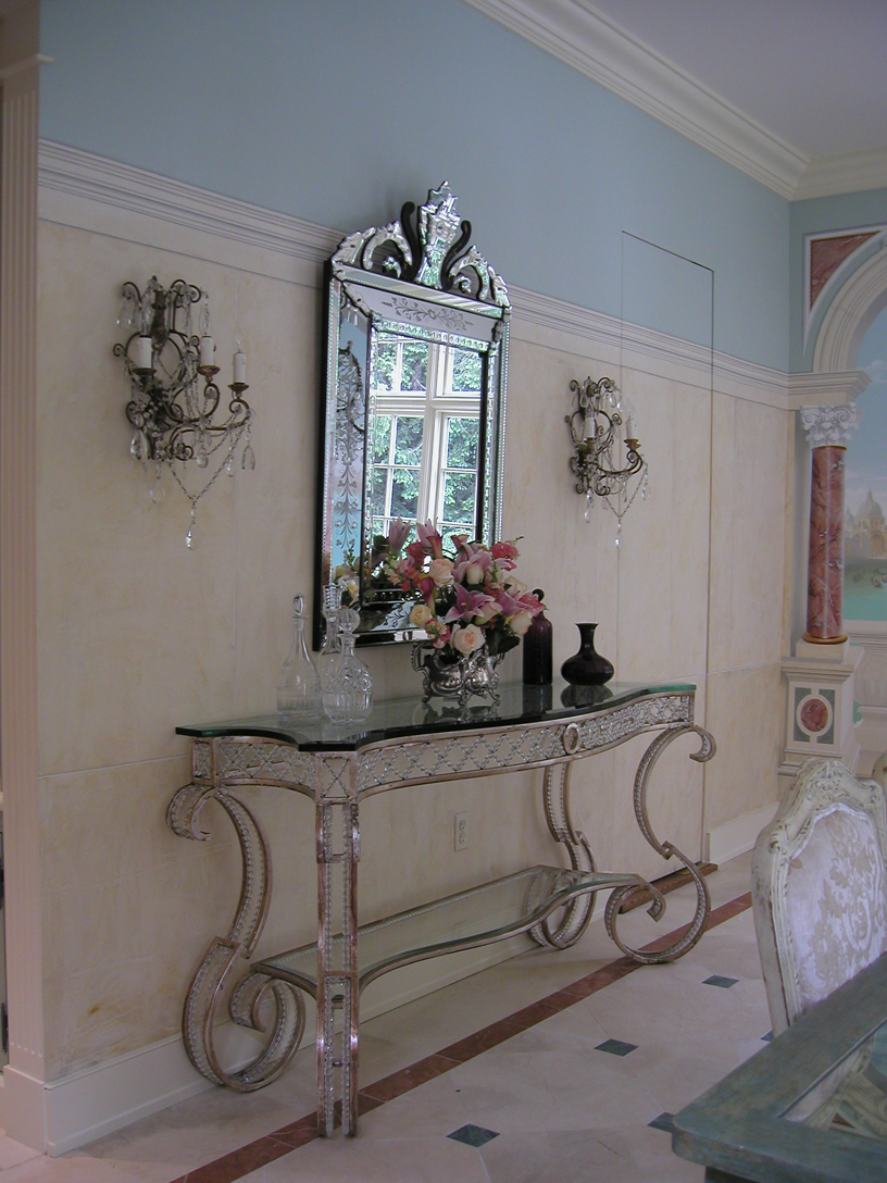 Custom designed console table with rock crystal. 