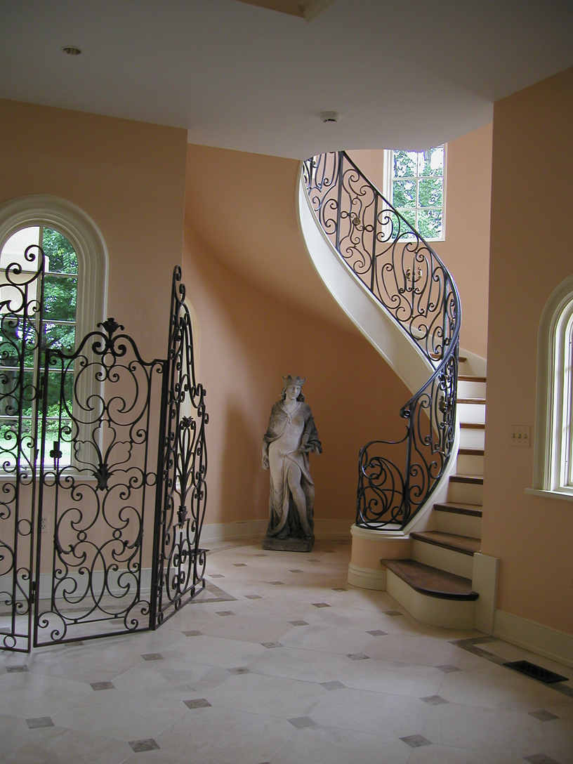 Front entrance in Turret leads to second floor of library in addition to easy access guest bedrooms. 